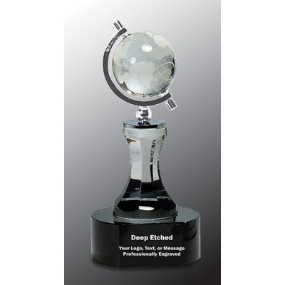 8 1/2" Crystal Spinning Globe with Clear Tower on Black Base