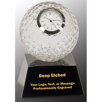 5" Clear Crystal Golf Ball Clock with Black Pedestal Base