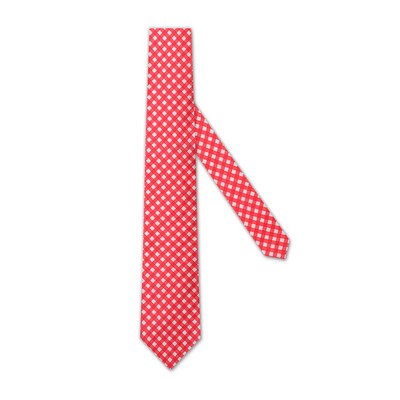 Silk Woven Necktie - Red and White Gingham Check