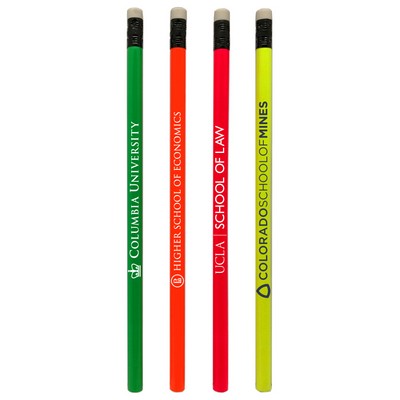 Union Printed - Round Wooded Imported Value Neon #2 Lead Pencil with White Eraser - 1-Color Print