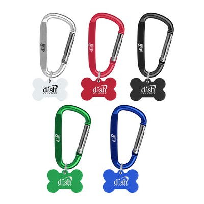 Bone Shaped Aluminum Pet Tag w/7 Cm Carabiner