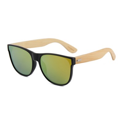 Bamboo Sunglasses -Red Mirror Lenses - Black Frames