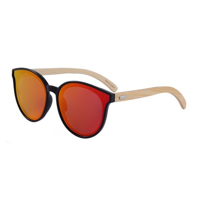 Bamboo Sunglasses -Red Mirror Lenses - Black Frames