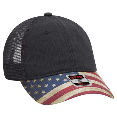 OTTO American Flag Visor Garment Washed Superior Soft Mesh Back Cotton Twill Baseball Cap