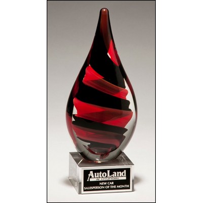 Black & Red Helix Art Glass Award w/Clear Glass Base