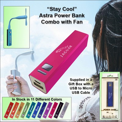 Pink 2200 mAh Astra Power Bank Combo w/Fan