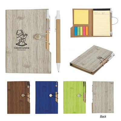 4" x 6" Woodgrain Look Notebook With Sticky Notes And Flags