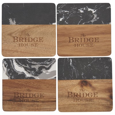 Black Marble and Wood Coaster Set