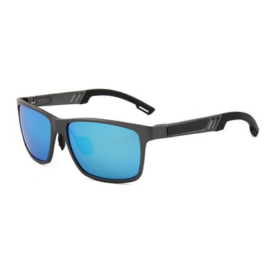 Sunglasses - Blue Mirror Lenses - Metallic Gray Frames