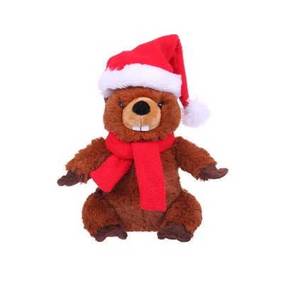 Soft Plush Beaver with Christmas Hat and Scarf