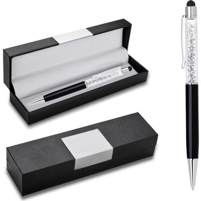 Crystal Stylus pen / ball point pen in black velvet gift box - Black