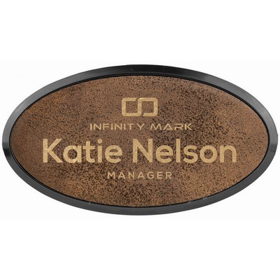 Rustic/Gold Laser Engraved Leatherette Oval Badge & Frame (3" x 1 1/2")