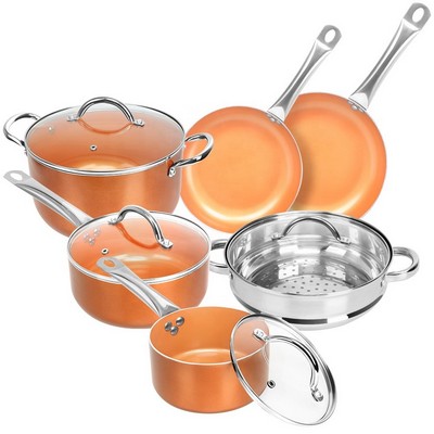 10 Pieces Copper Luxury Ceramic Cookware Pan Set