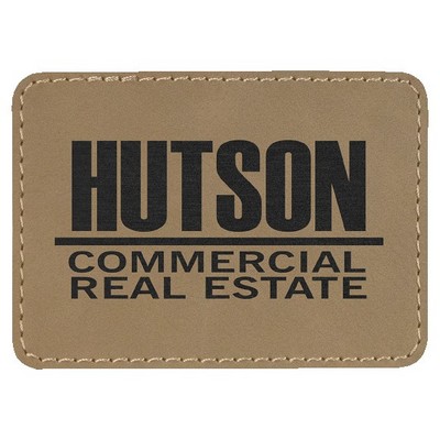 Rectangle Engraved Patch with Adhesive, Light Brown Faux Leather, 3 1/2" x 2 1/2"