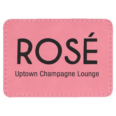 Rectangle Engraved Patch with Adhesive, Pink Faux Leather, 3 1/2" x 2 1/2"