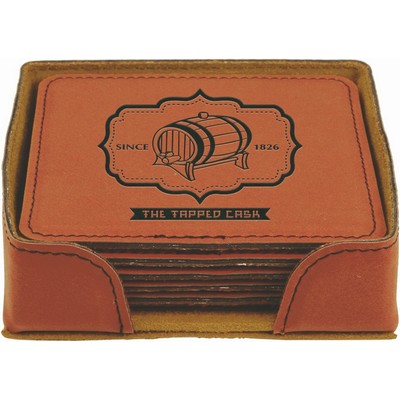 4" x 4" Rawhide Square Laserable Leatherette 6-Coaster Set