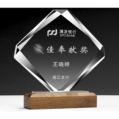 Diamond Crystal Award with Wood Base