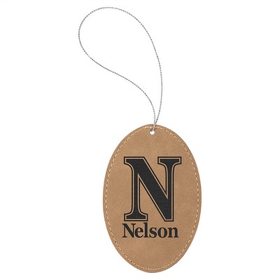 Light Brown Laserable Leatherette Oval Ornament, 4"x4"