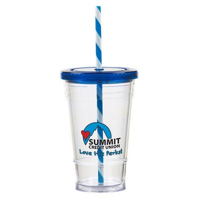 16 oz Slurpy with Colored Lid & Striped Straw Tumbler