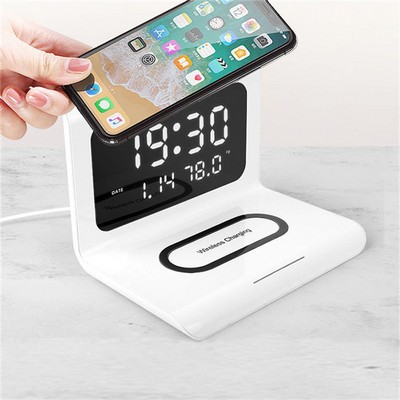 Digital Alarm Clock with Wireless Charger for Convenient Charging and Time Display