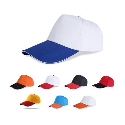 Stock 2-Tone Poly Cotton 5 Panel Cap w/Velcro Back Fastener