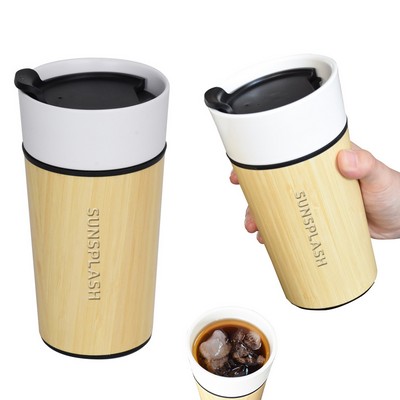 14Oz Bamboo Cover Ceramic Tumbler