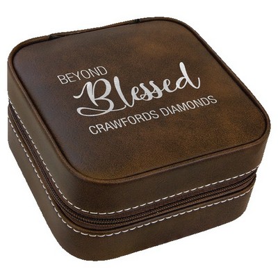 Faux Leather Travel Jewelry Box, Rustic, 4x4"