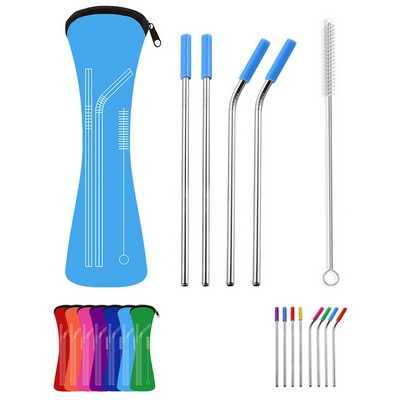 Reusable Stainless Steel Drinking Straws Set With Neoprene Pouch