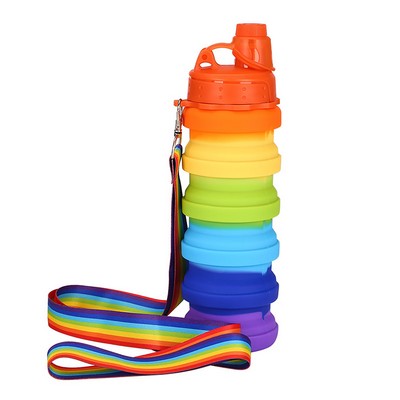 Silicone Folding Sport Water Bottle w/ Shoulder Strap