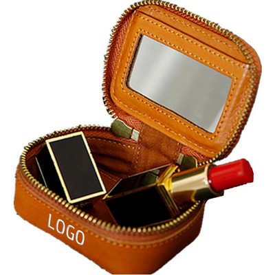 PU Leather Lipsticks With Mirror Organizer