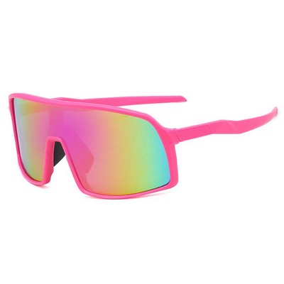 Goggle Sunglasses - Pink Mirror Lenses - Pink Frames