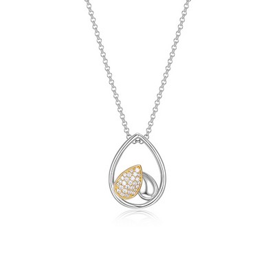 ELLE "Moon Shadow" Sterling Silver Pear Shape and Pave Cubic Zirconia Necklace - Silver and Gold