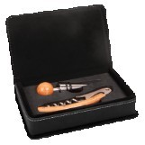 Black/Gold Leatherette 2-Piece Wine Tool Set