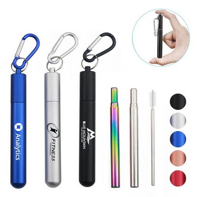 Reusable Telescopic Stainless Steel Straws With Keychain