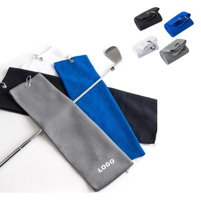 Premium Tri-fold Waffle Golf Towel with Clip