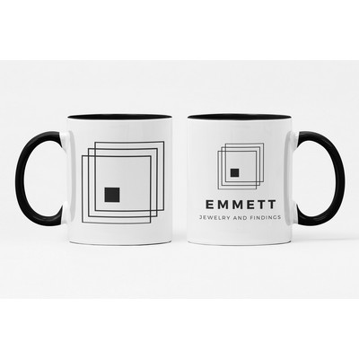 11 oz. White Ceramic Coffee Mug with Black Colored Inside/Handle - Sublimation