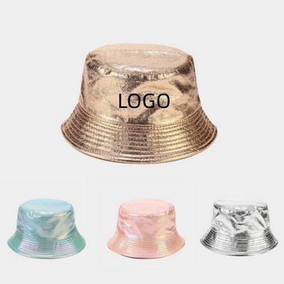 Varnished Leather Bucket Hat Trendy Fisherman Hats Unisex Reversible Packable Cap