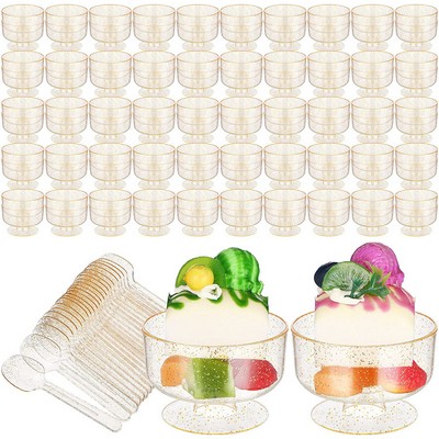 100 Sets 5 oz Gold Glitter Dessert Cups