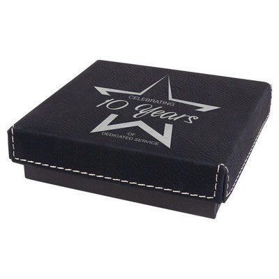 4" x 4" Black/Silver Medal Box with Laserable Leatherette Lid