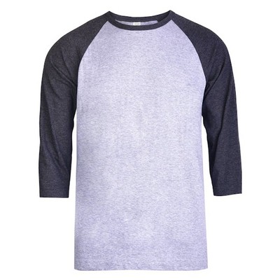 Men's 3/4 Sleeve Baseball T-Shirt - Medium, Charcoal/Gray (Case of 20)