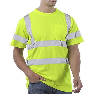 Reflective Strips and Pocket Breathable Construction Work Mesh Short Sleeve Yellow