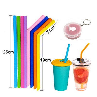 Silicone Straw With Plastic Keychain Case