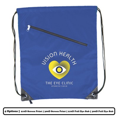 Solid Color Slant-Zip Polyester Drawstring Bag - Screen Print, Heat Press