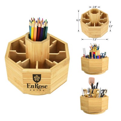 Bamboo Rotating Office & Art Supply Desk Organizer