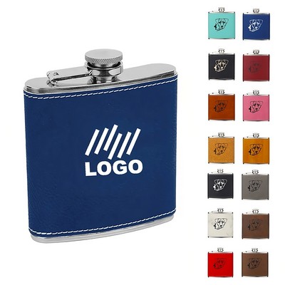 6Oz Laser Logo Hip Flasks With Leather Holder