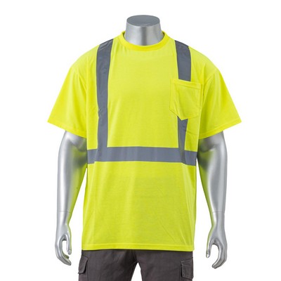 Hi Viz Class 2 Poly-Cotton Reflective Tape Safety T-Shirt With Pocket