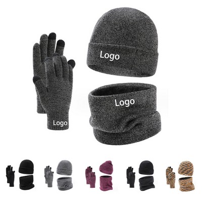 Winter Beanie Scarf Touchscreen Gloves Set