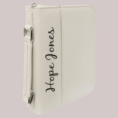 White Leatherette 7-1/2" x 10-3/4" Book/Bible Cover with Handle & Zipper