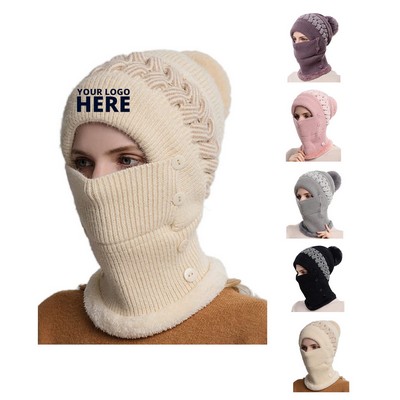 Ear Protection Knitted Scarf Mask Hat