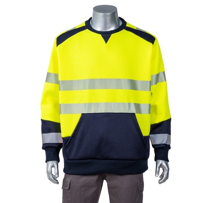 Hi Vis Excavator Class 3 Color Block Safety Sweatshirt with Segmented Tape and Kangaroo Pocket